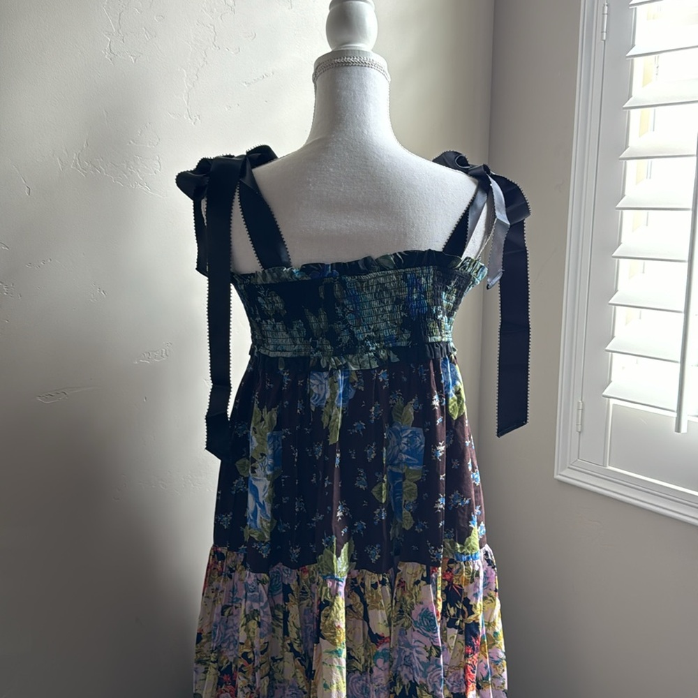 Free People Bluebell Boho Maxi Dress Ribbon Straps Floral Cool Combo - Picture 11 of 16